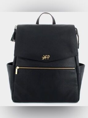 Freshly Picked Black Faux Leather Diaper Backpack with Gold Hardware Larger Size